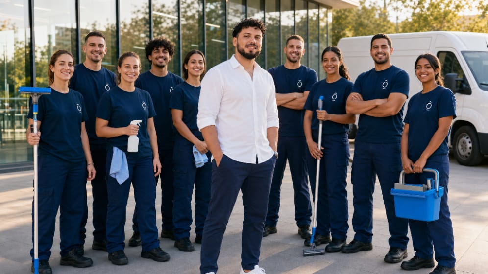 Equipa completa da Peônia Limpezas com o fundador